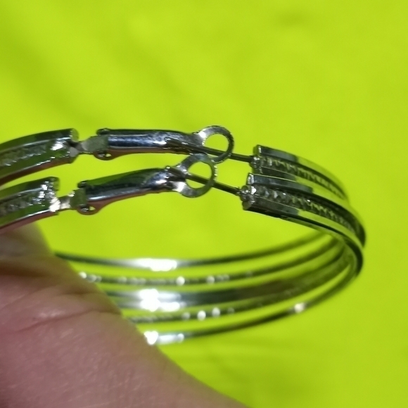 Silvertone large triple layer hoop earrings - Picture 2 of 5